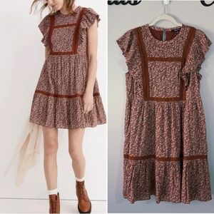 NWT Madewell Flutter-Sleeve Mini Dress in Cottage Garden Size Medium